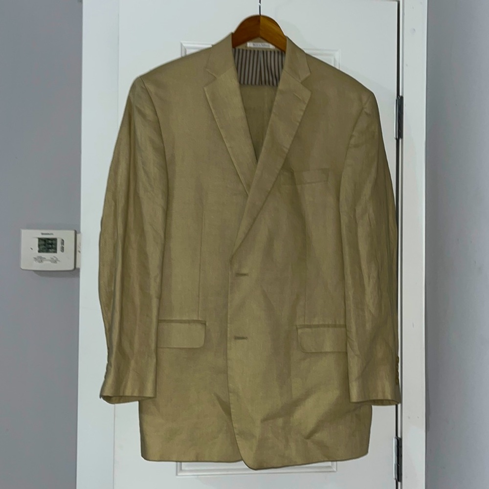 Calvin Klein, khaki, 2-piece, linen suit (42R and 34x34)